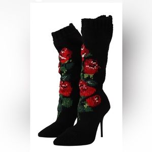 NIB DOLCE AND GABBANA KNITTED ROSE BOOTS